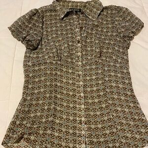 A. Byer Women's Geometric Button Down Shirt - Brown and Blue